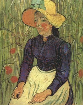 Vincent Van Gogh Young Peasant Woman with Straw Hat Sitting in the Wheat (nn04) Germany oil painting art